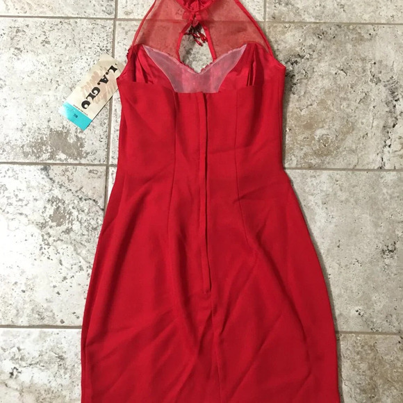 LA GLO Red Sequin Beaded Mini Dress Halter Neck Women's Size 7/8 Festive Dress - Picture 2 of 14